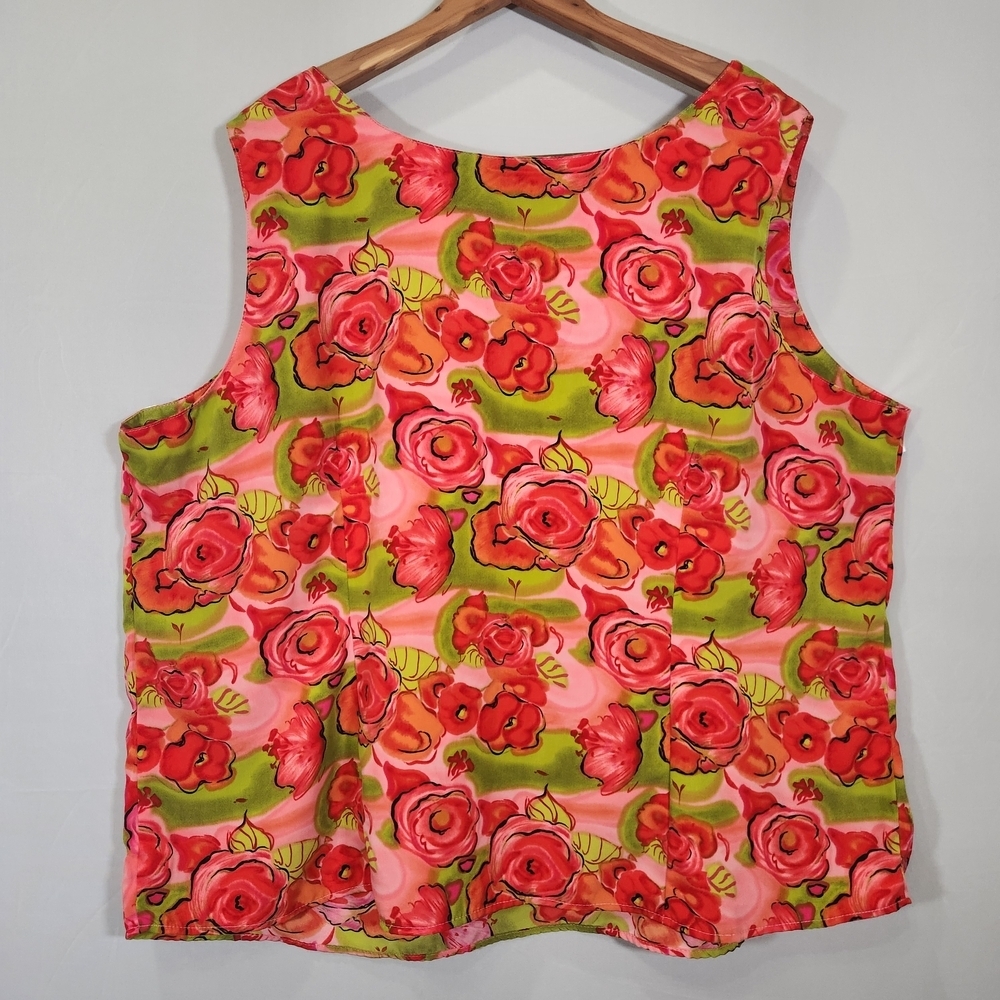 Kathie Lee Collection Floral Tank Top - Pink and Green - Picture 3 of 7